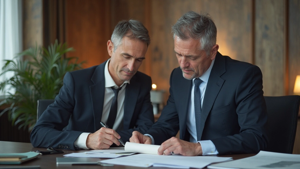 Profesionálna fotografia finančného poradcu s klientom prezerajúcim si dlhodobý plán